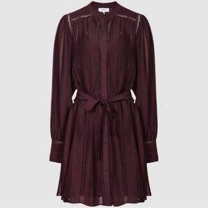 NWOT Reiss Harriet Belted Long Sleeve Dress in Burgundy Plum Size 0